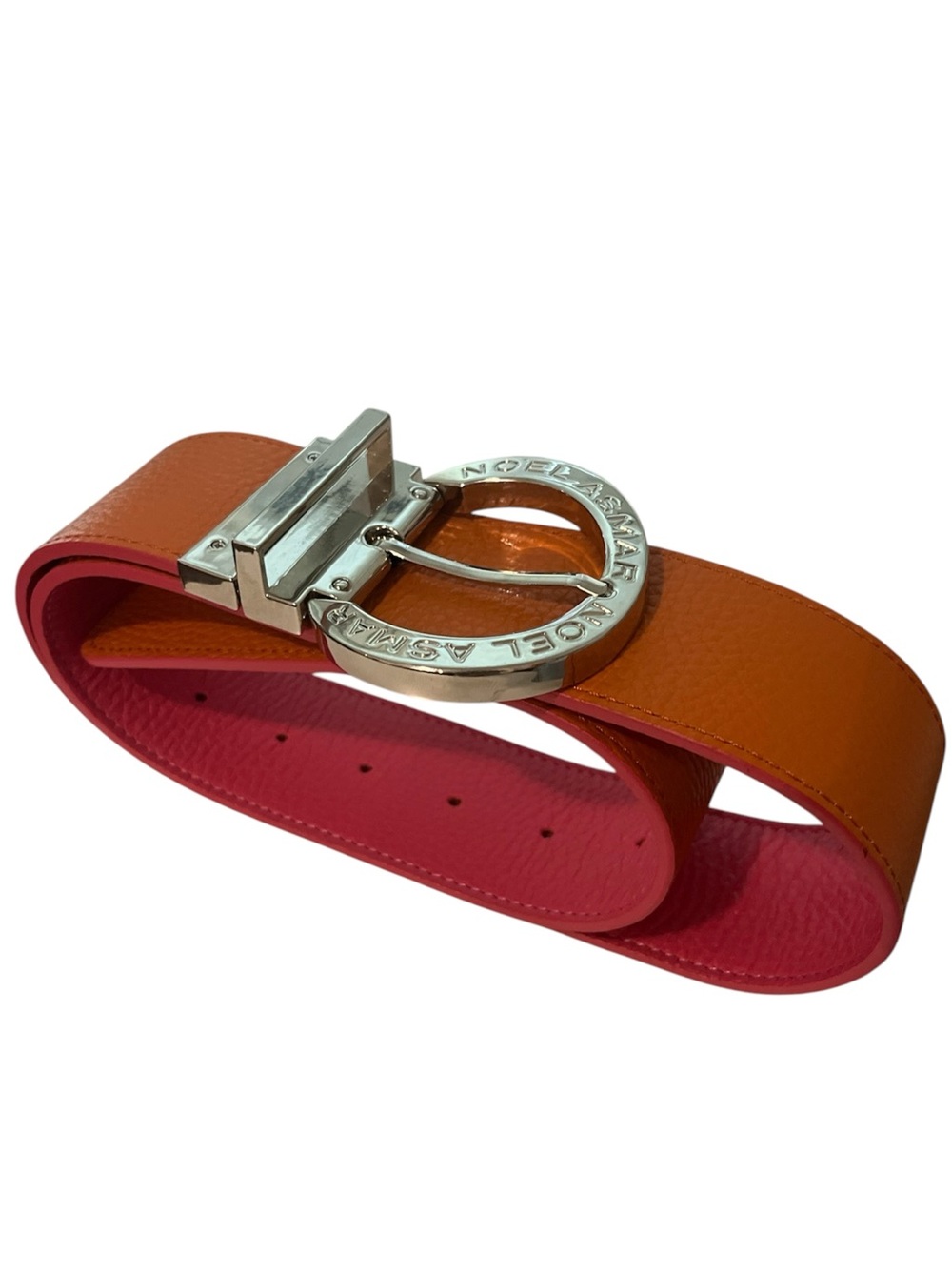 Noel Asmar Reversible Leather Belt - Orange & Pink - Chrome Hardware - EUC